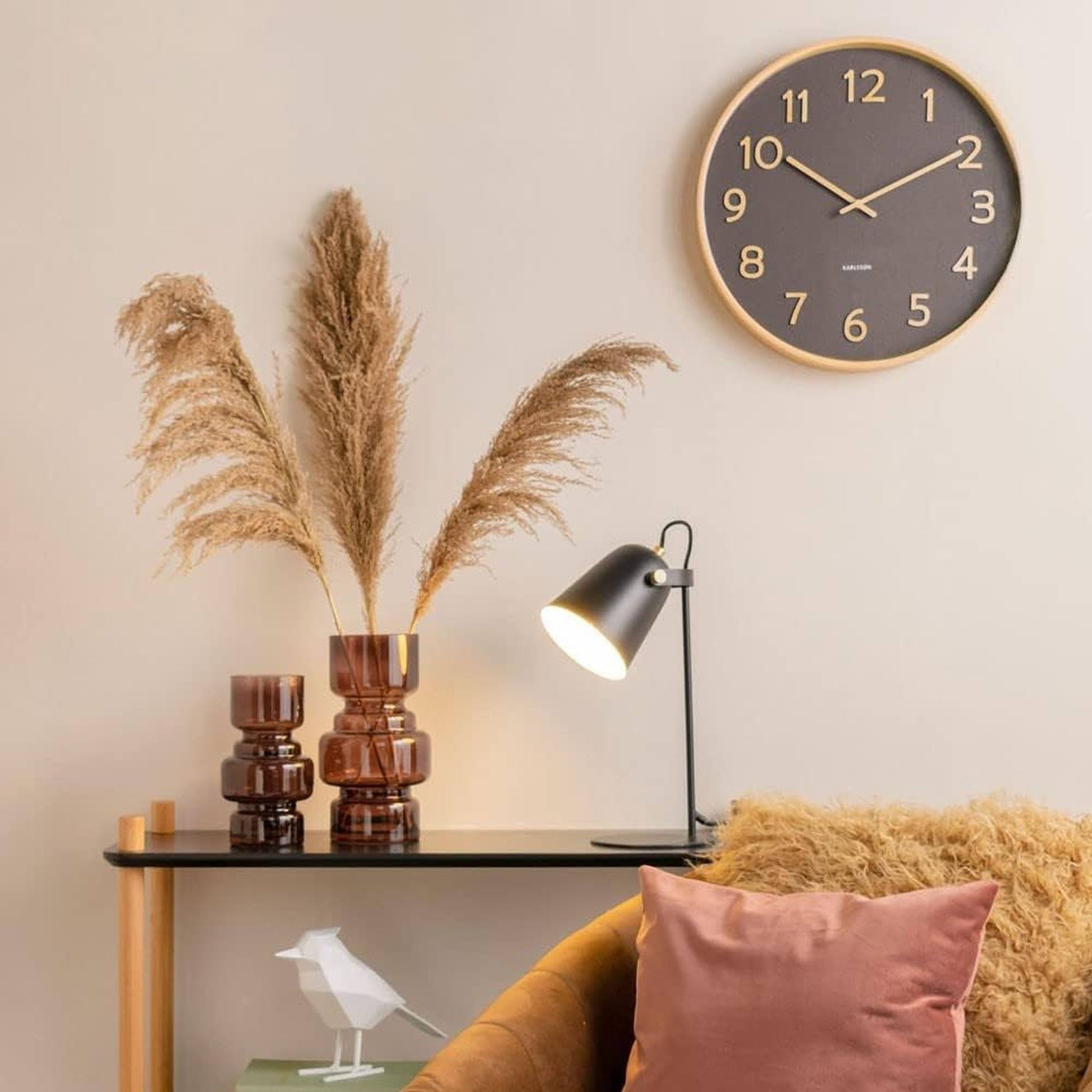 Well Home Reloj De Pared De Madera Aspecto Moderno Color Marrón Oscuro Ø38x5 Cm_3