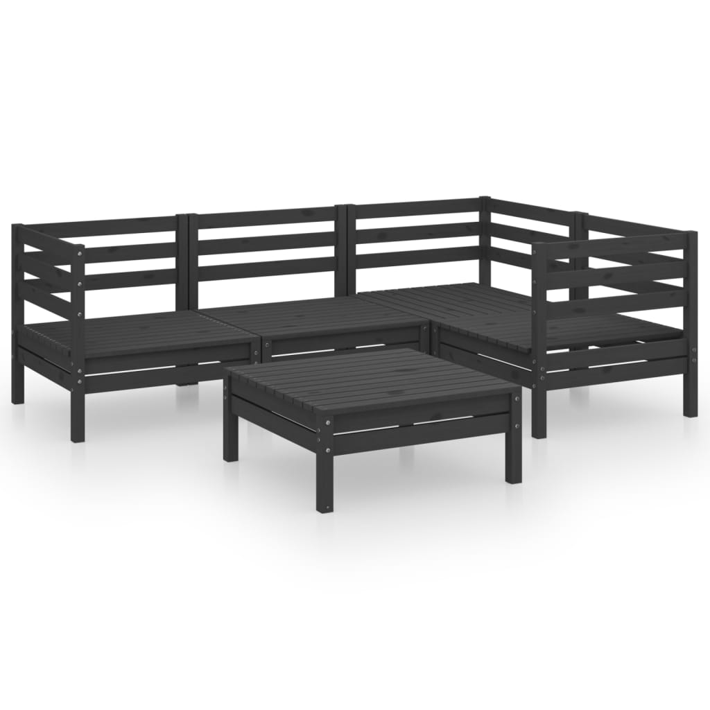 Juego De Muebles De Jardín 5 Pzas Madera De Pino Maciza Negro / Vetonek_2