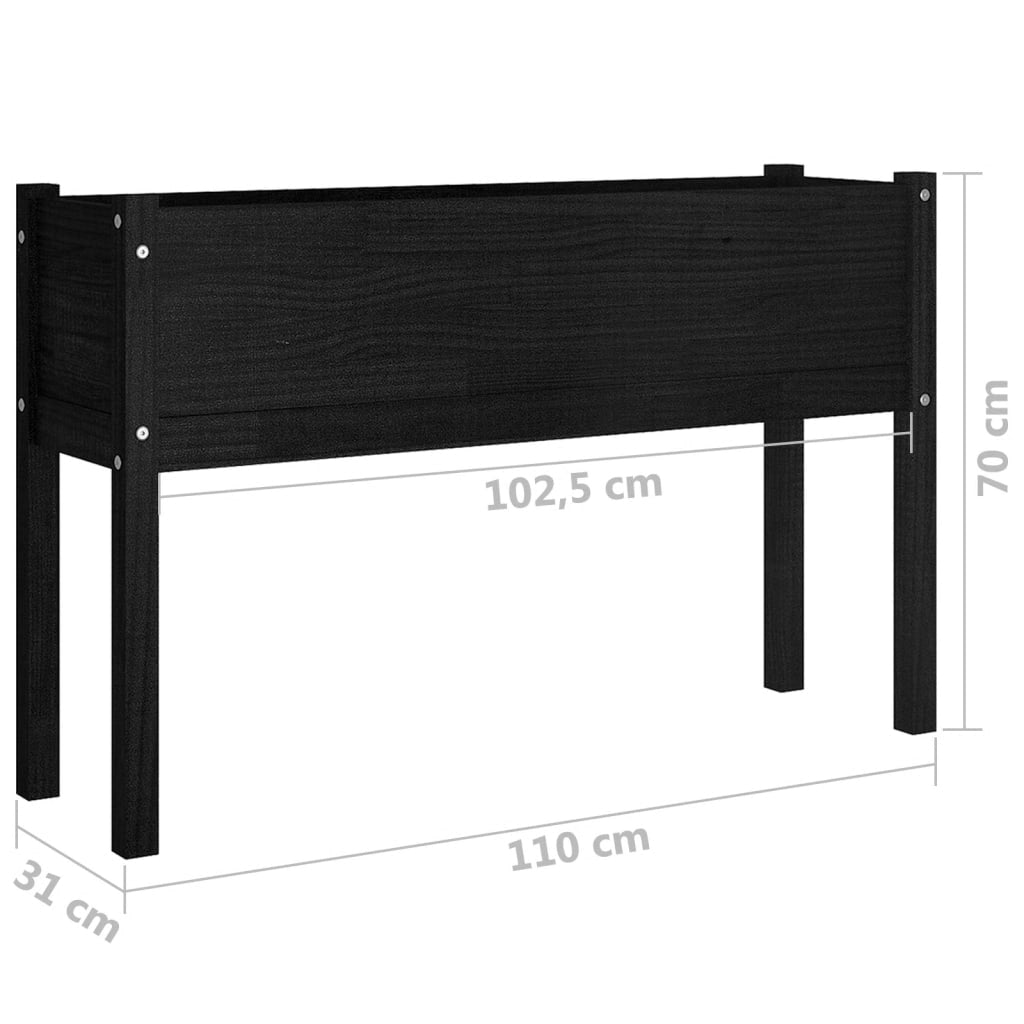 Vidaxl Jardineras 2 Uds Madera Maciza De Pino Negro 110x31x70 Cm_2