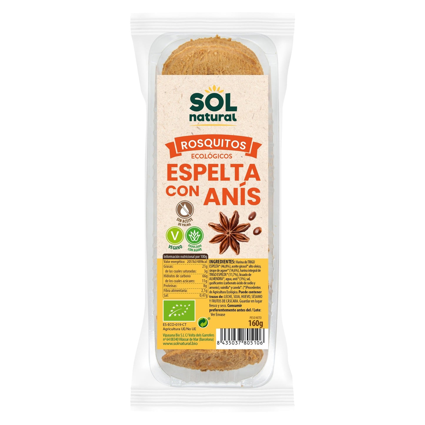 Bolachas Rosquitos Orgânicos de Espelta e Anis Sol Natural 150 g