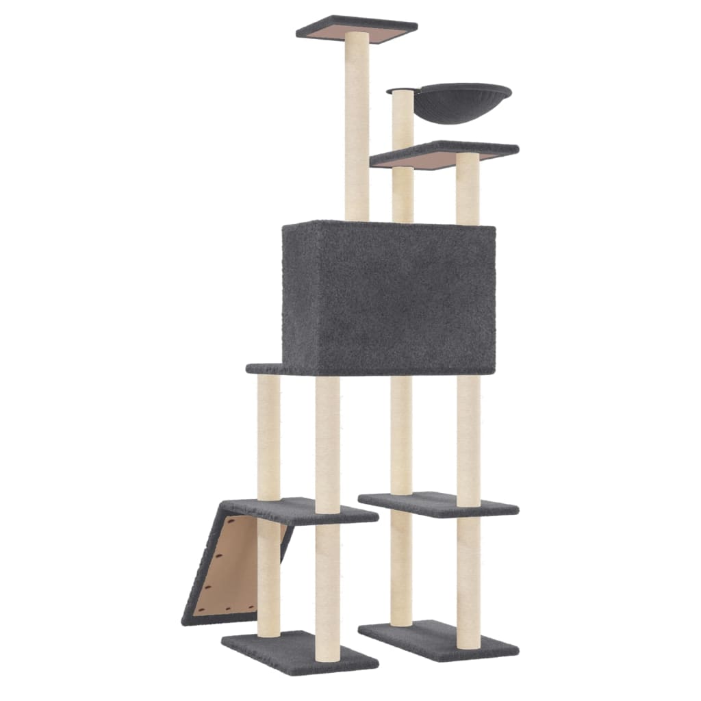 Rascador Para Gatos Con Postes De Sisal Gris Oscuro 166 Cm_4