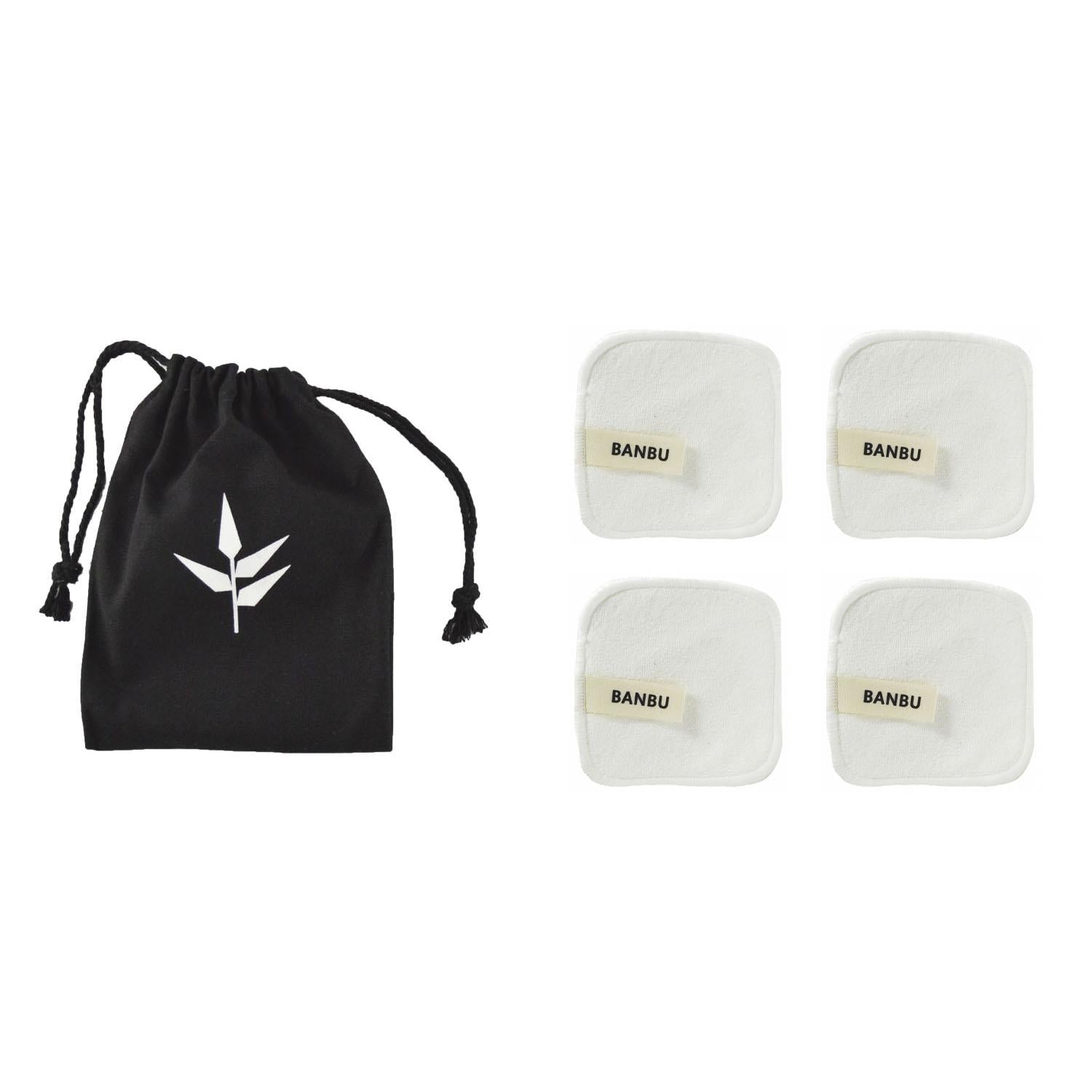 Set 4 Discos Desmaquillantes Reutilizables Blancos + Bolsita de Transporte Banbu