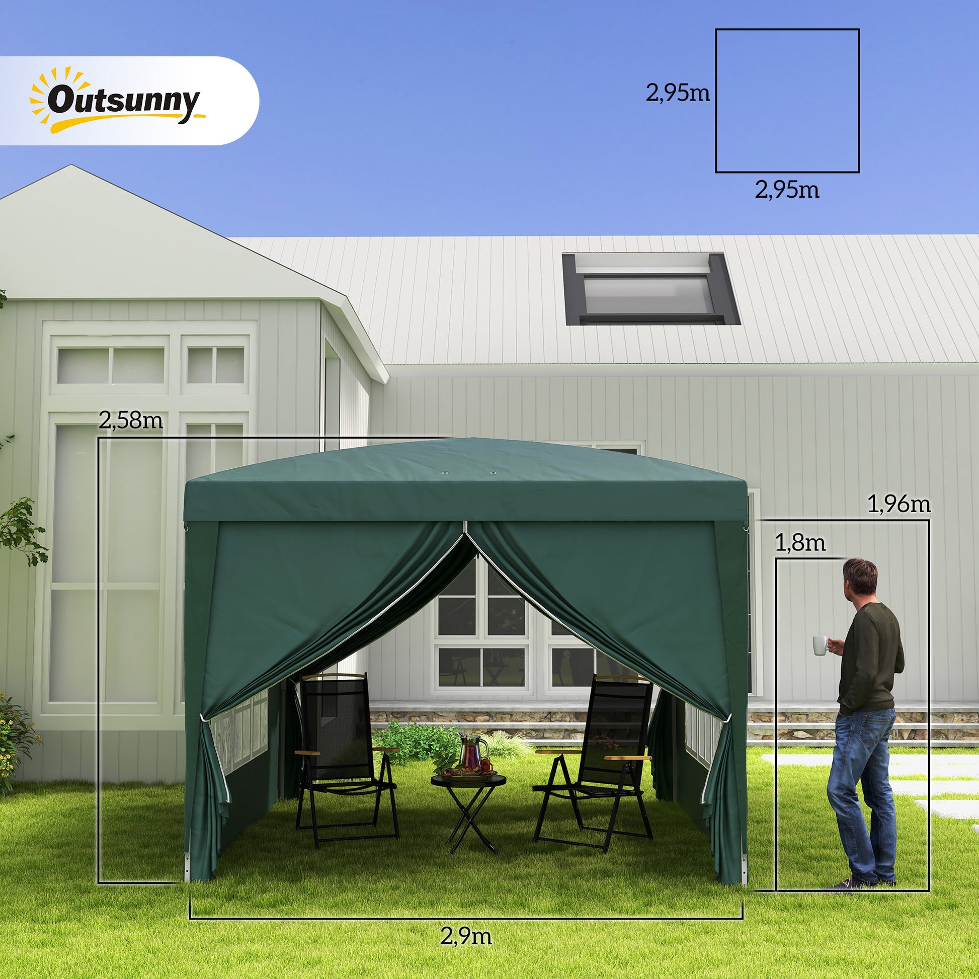 Outsunny Carpa Plegable Con 4 Paredes Desmontables 3x3 M Para Exterior Verde_2