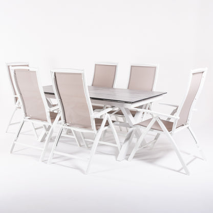 Conjunto De Mesas Y Sillas Reclinables De Terraza, Mesa Extensible 180 A 240 Cm, Aluminio Y Hpl, Color Blanco_2