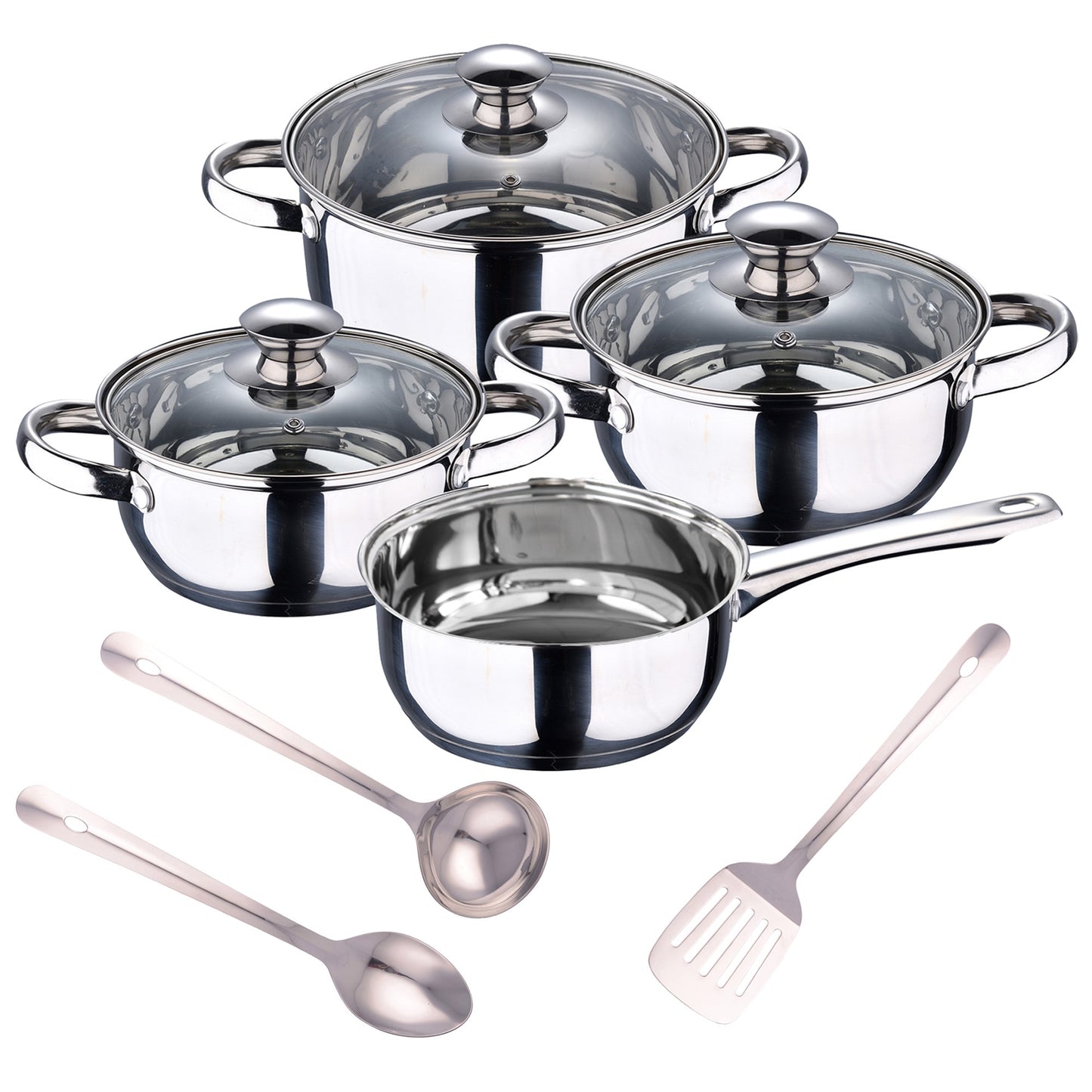 Batería De Cocina 7 Piezas San Ignacio En Acero Inoxidable + Set 3pcs Utensilios De Cocina En Acero Inoxidable
