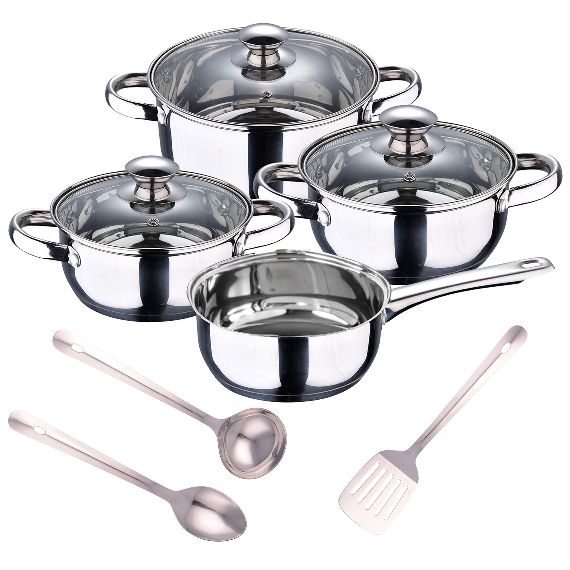 Batería De Cocina 7 Piezas San Ignacio En Acero Inoxidable + Set 3pcs Utensilios De Cocina En Acero Inoxidable