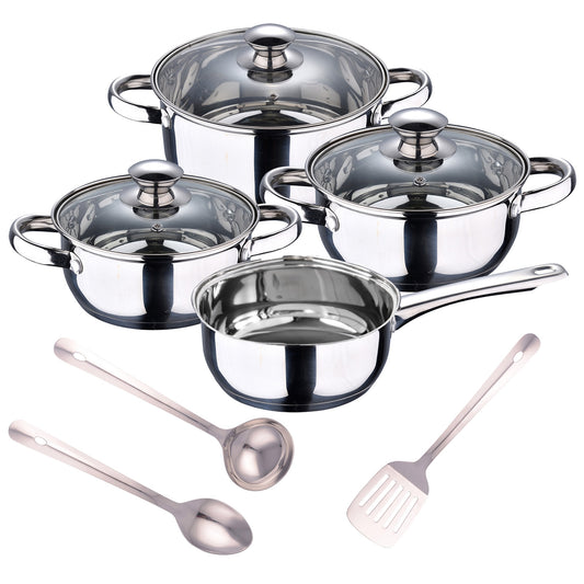 Batería De Cocina 7 Piezas San Ignacio En Acero Inoxidable + Set 3pcs Utensilios De Cocina En Acero Inoxidable
