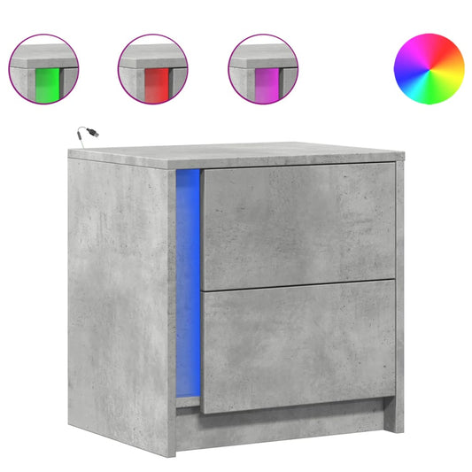 Mesita De Noche Luces Led 2 Uds Madera Ingeniería Gris Hormigón_0