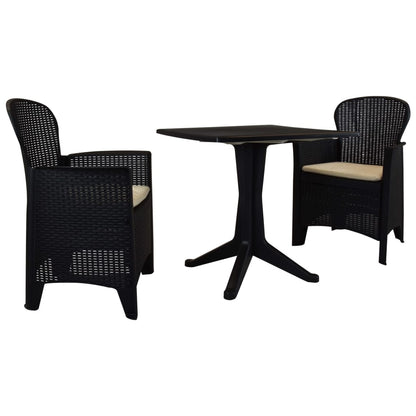 Vidaxl Set De Mesa Y Sillas De Jardín 3 Pzas Ratán Plástico Antracita_0