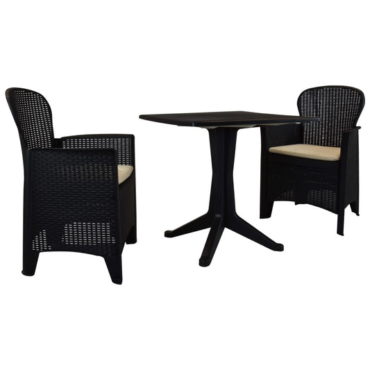 Vidaxl Set De Mesa Y Sillas De Jardín 3 Pzas Ratán Plástico Antracita_0