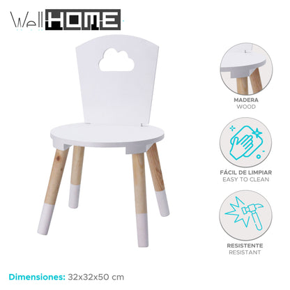 Well Home Silla Infantil En Madera Color Blanco 32x32x50cm_1