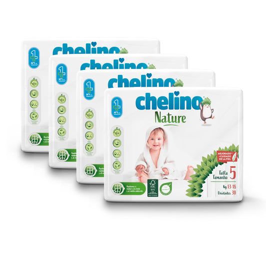 Pack poupança fraldas T5 13-18 kg Chelino Nature 120 unidades
