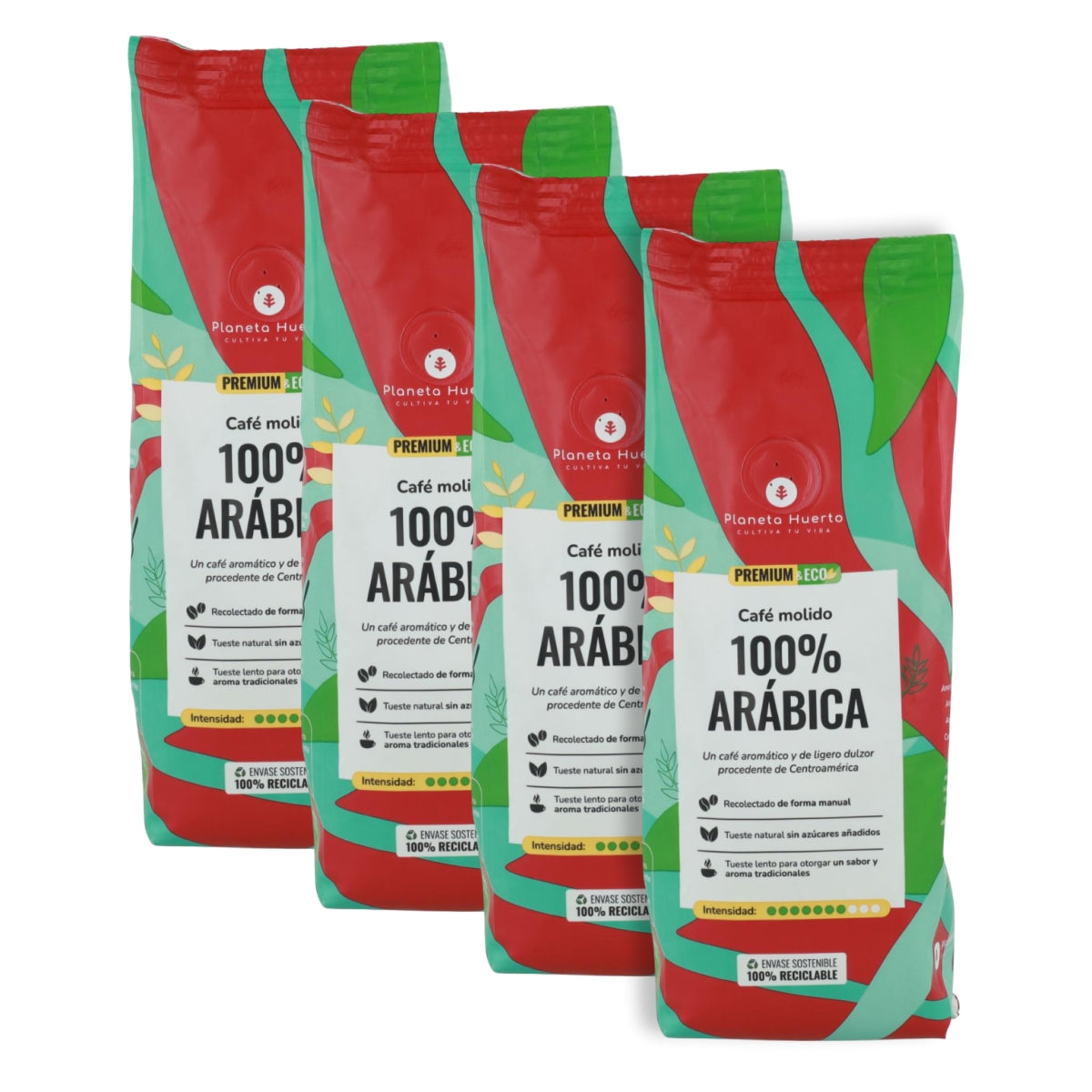 Embalagem de 4 cafés moídos 100% Arábica Planeta Huerto 250 g