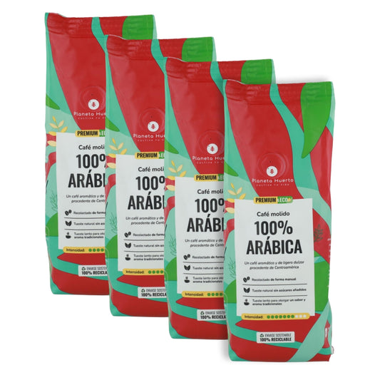 Embalagem de 4 cafés moídos 100% Arábica Planeta Huerto 250 g