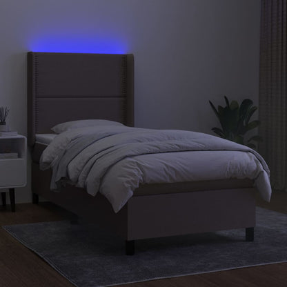 Cama Box Spring Colchón Y Luces Led Tela Gris Taupe 100x200 Cm / Vetonek_1