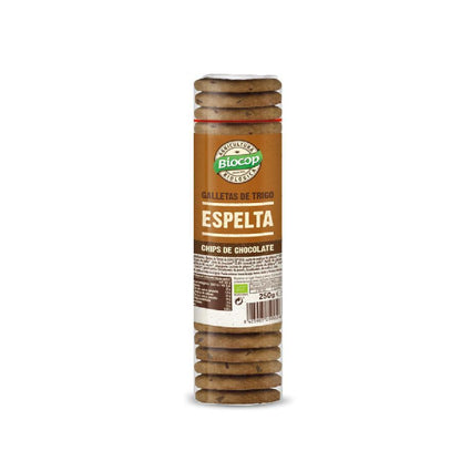 Embalagem de 2 bolachas de espelta Biocop com pepitas de chocolate 250 g