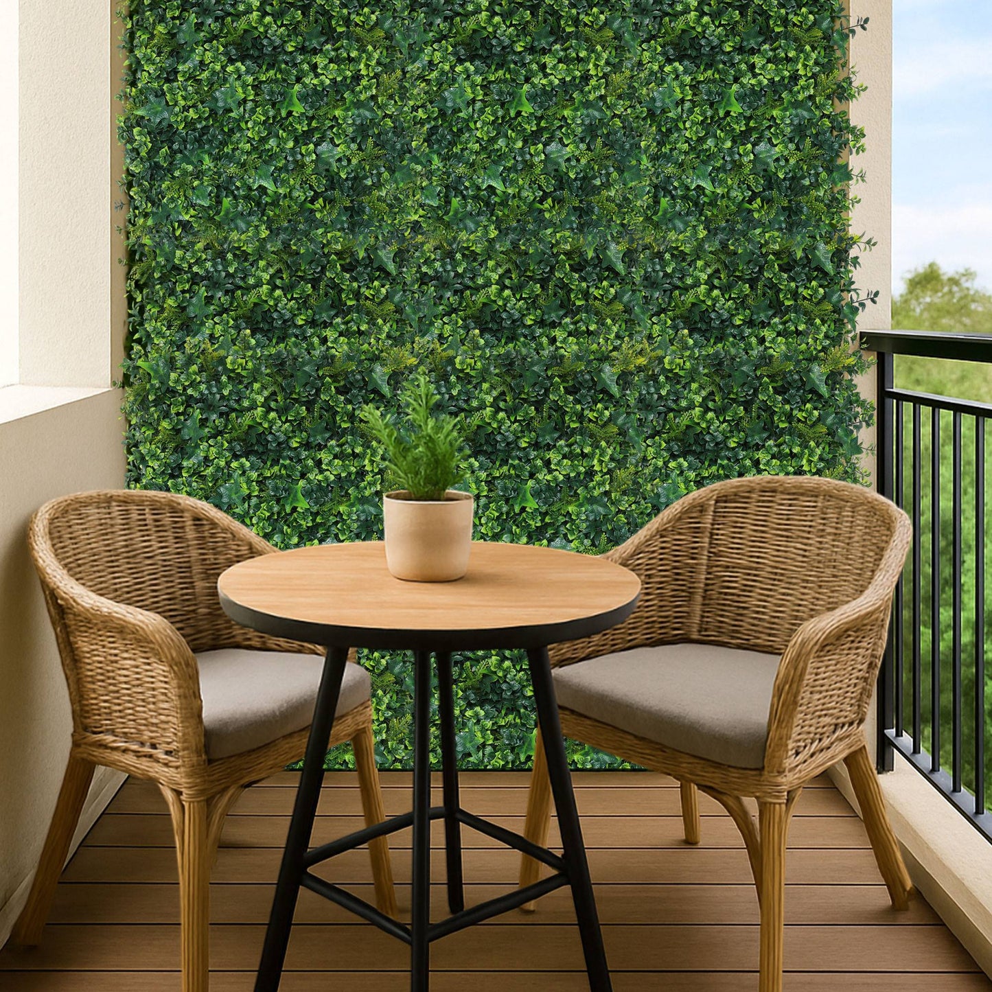 Jardín Vertical Artificial 100x100cm Well Home Hojas Verdes Mixtas Y Realistas_3