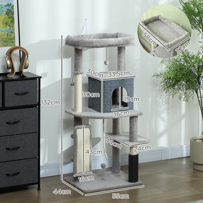 Pawhut Árbol Rascador Para Gatos Grande Altura 132 Cm Gris Claro_2