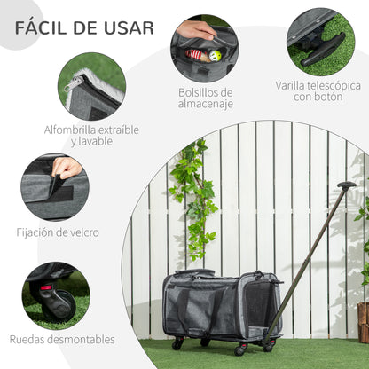 Pawhut 4 En 1 Transportadora Para Mascotas Con Ruedas 50x31x37 Cm Gris_5