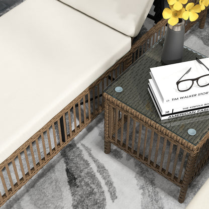 Outsunny Conjunto De 2 Tumbonas De Ratán Con Mesa De Centro Beige_4