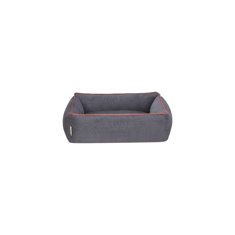 Cama Rectangular De Pana Para Perro Modelo Wuapu Alins 55x45cm Color Gris Con Detalle Canela_2