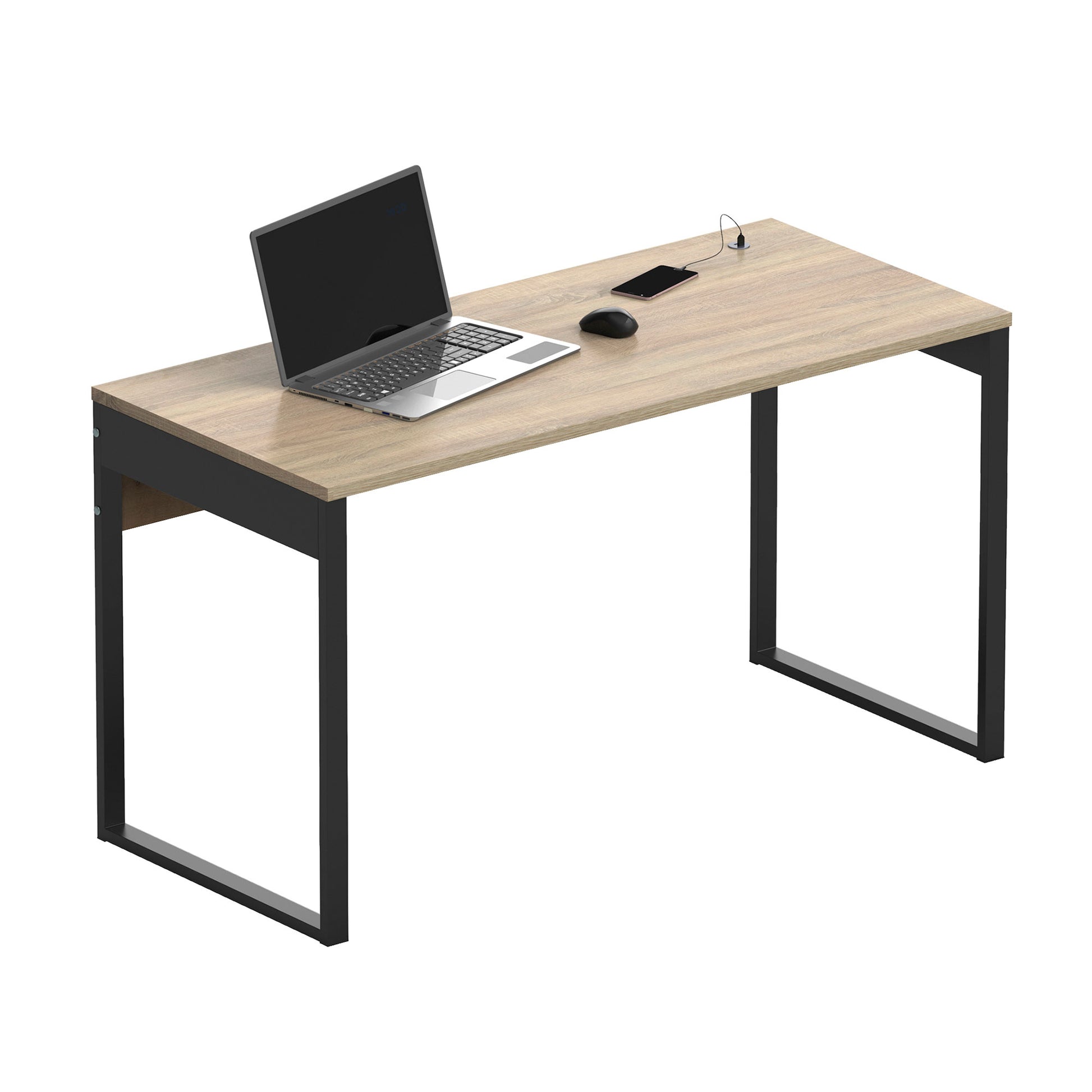 Escritorio Mesa De Ordenador Oficina Estudio, Patas Estructura Metálica Industrial 76x135x60cm, Briebe, Smuk, Madera_0