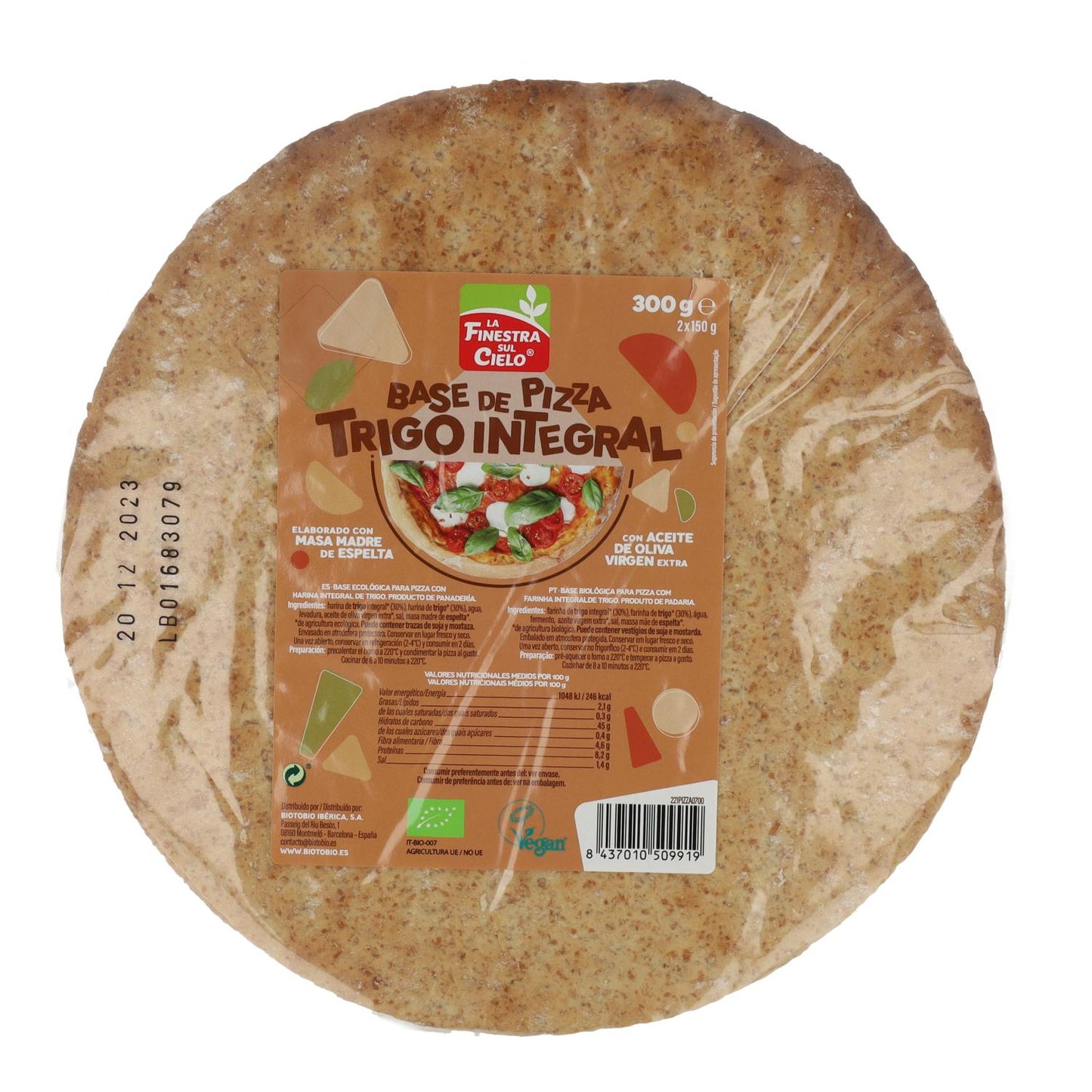 Base de Pizza de Trigo Integral Biológica (2 bases) La Finestra sul Cielo 300 g