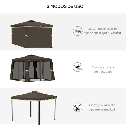 Outsunny Cenador De Jardín 3x3m Doble Techo Ventilación 4 Cortinas 4 Mosquiteras_5