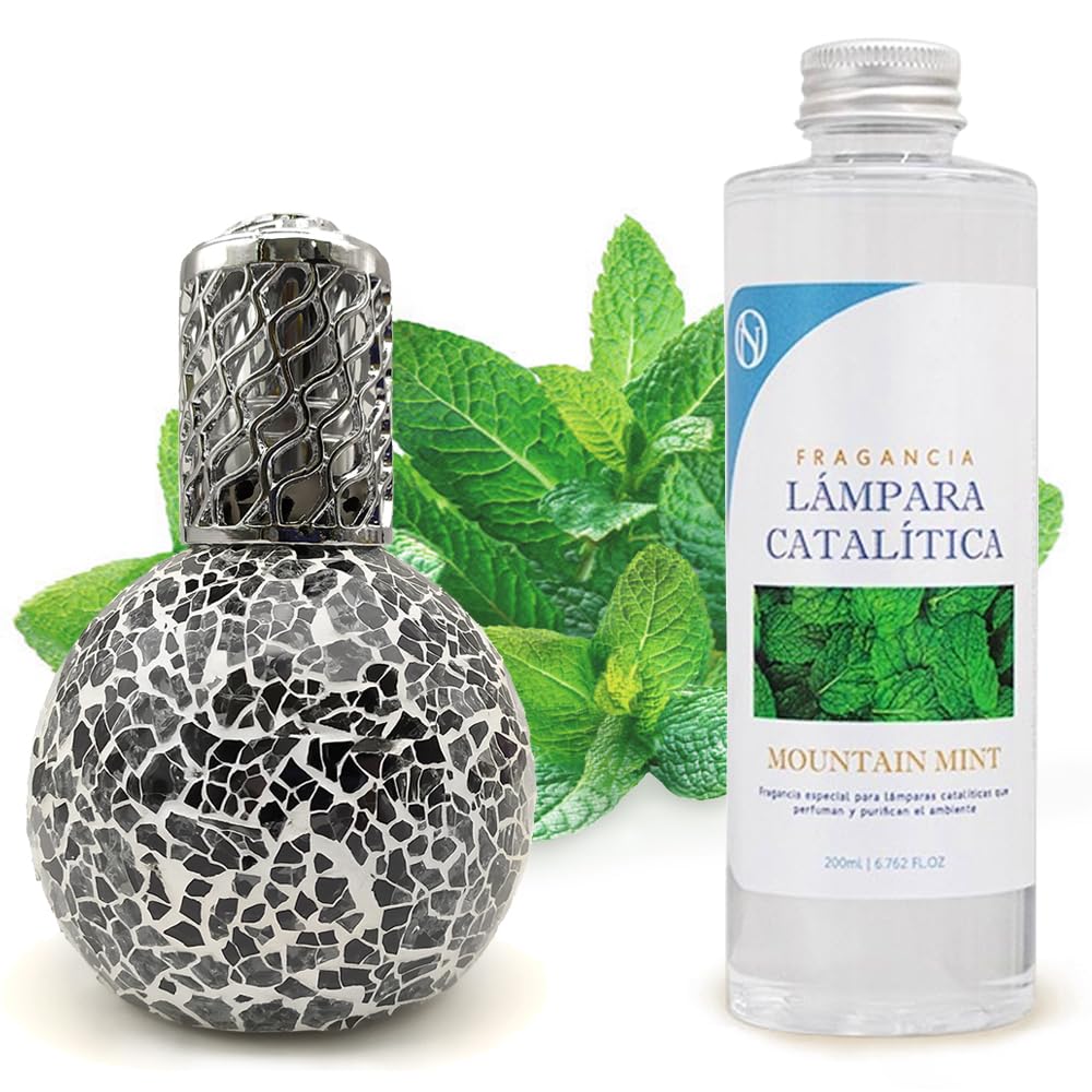 Lámpara Catalítica Mosaico Negro + Aroma Mountain Mint 200ml - Elimina Malos Olores, Impurezas Y Perfuma_0
