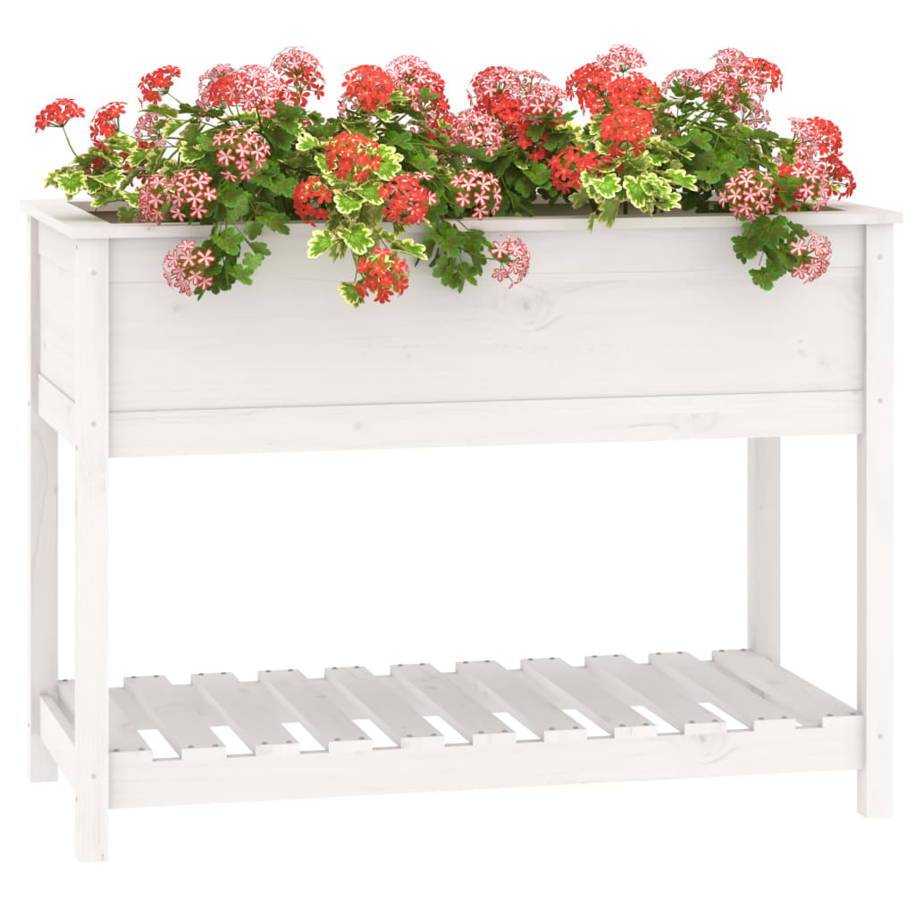 Jardinera Con Estante Madera Maciza Pino Blanca 111,5x54x81 Cm_3