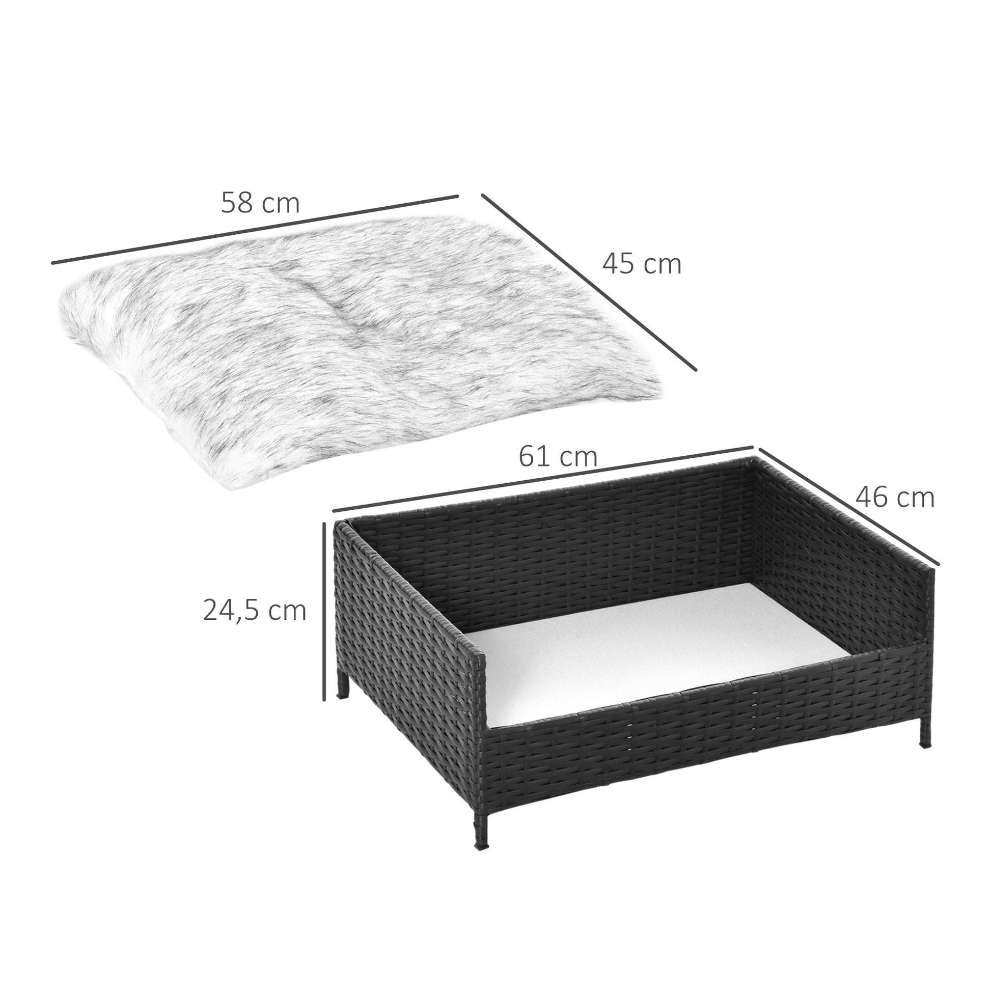 Pawhut Sofá Cama Para Perros De Ratán Pe Cojín Lavable Hogar Interior_2