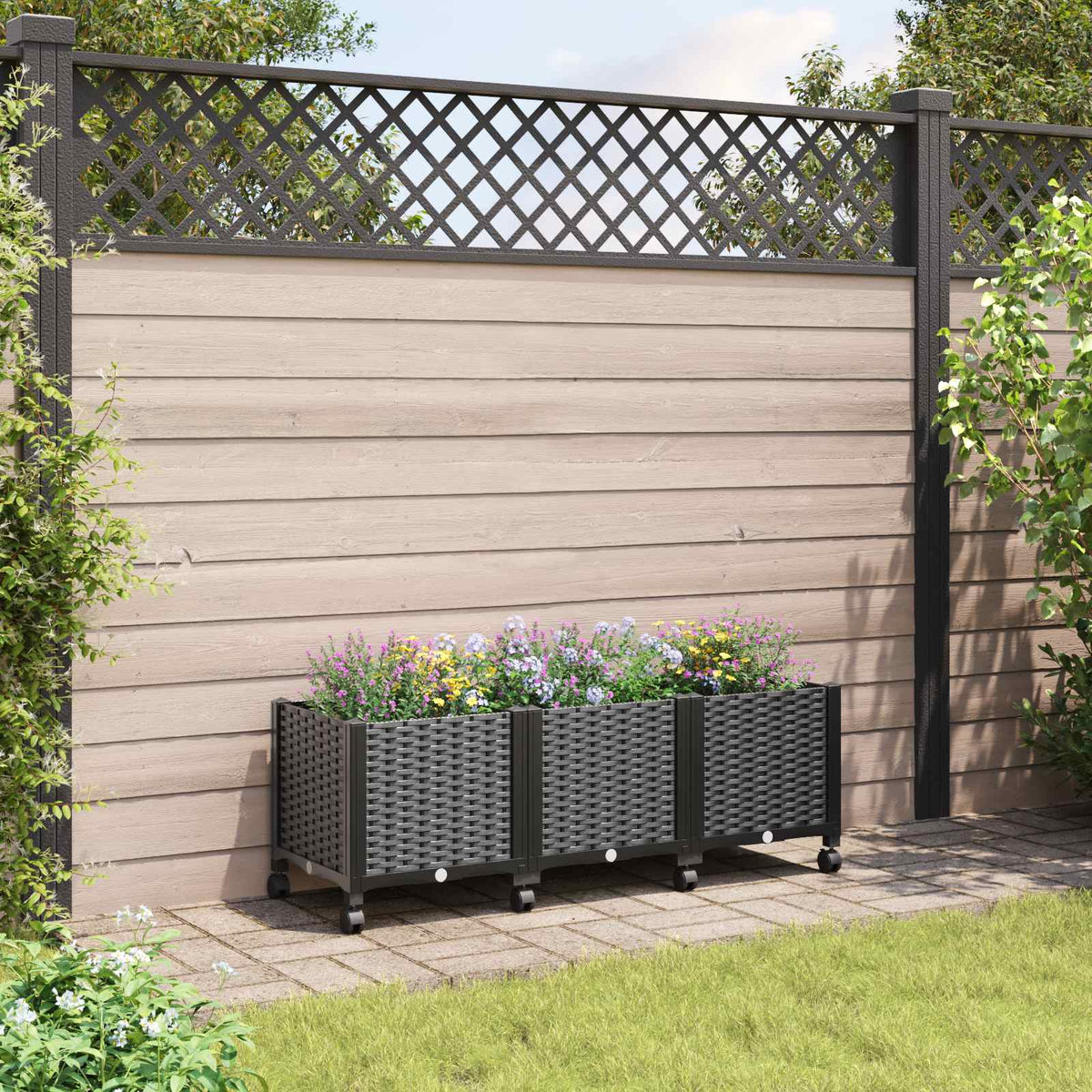 Macetero De Jardín Con Ruedas Negro 120 X 40 X 44 Cm Pp_1