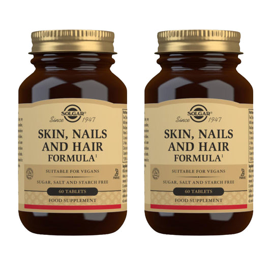 Embalagem de 2 cápsulas Solgar Hair, Skin and Nails Formula 60 cápsulas