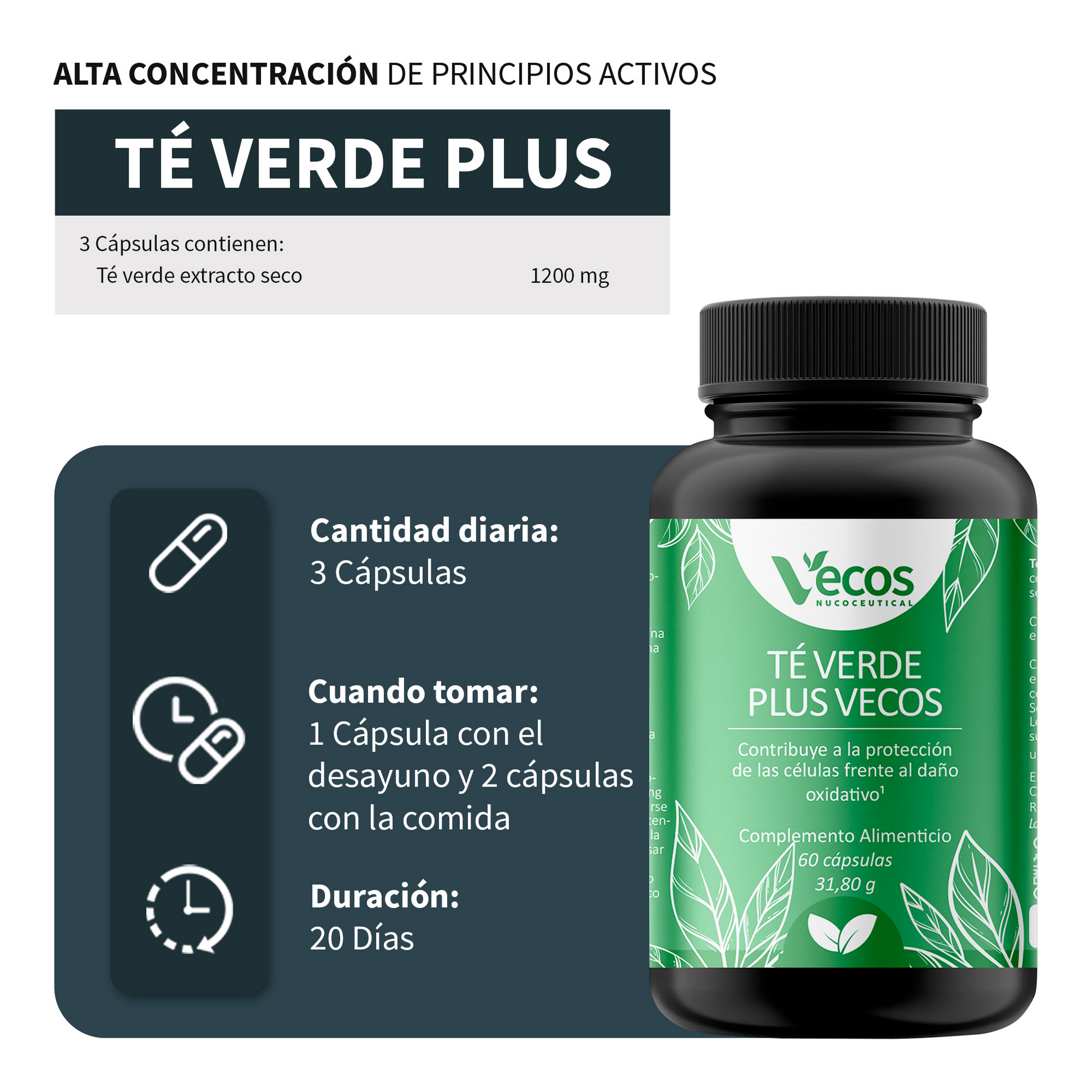 Té Verde Plus Vecos 60 Cápsulas | Control De Peso Y Metabolismo | Con Egcg Y Vitamina C_2