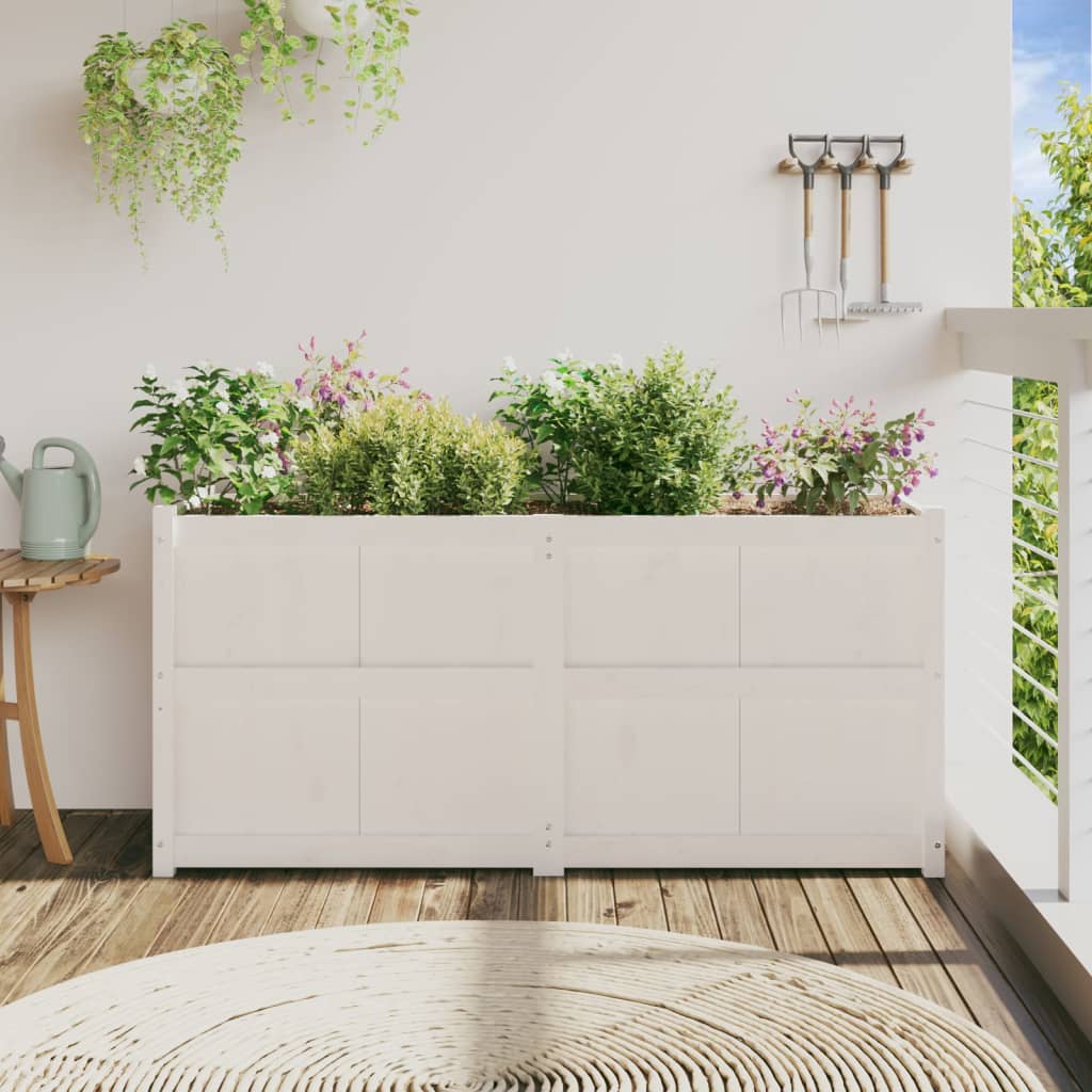 Jardinera De Madera Maciza De Pino Blanca 150x50x70 Cm_2
