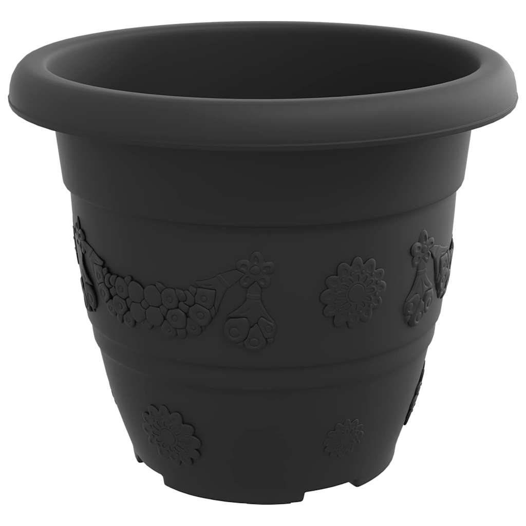Maceta Redonda Para Flores 6 Uds. Negro Ø 22 X 18 Cm Plástico_4