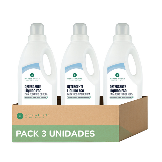Pack de 3 Detergentes Líquidos para Roupa ECO com aroma natural de roupa lavada, Planeta Huerto, 1,5 litros