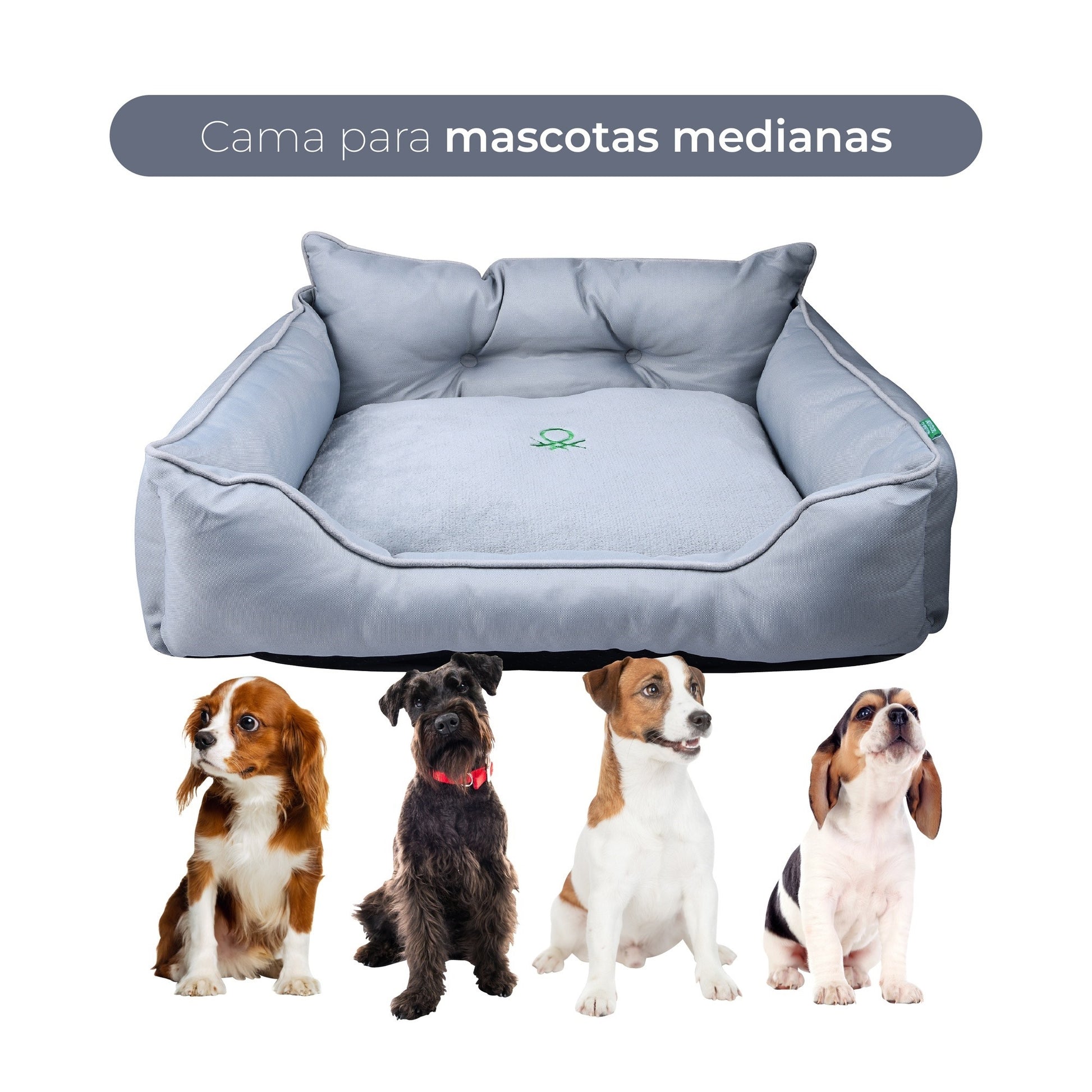 Cama Para Mascota 75x60x25cm Gris + Comedero Doble De Acero En Bambú_3