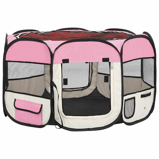 Parque De Perros Plegable Y Bolsa Transporte Rosa 110x110x58cm_0