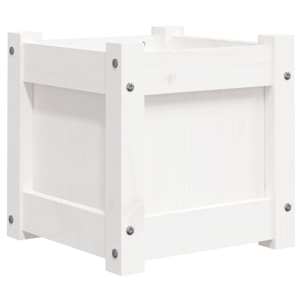 Jardinera De Madera Maciza De Pino Blanca 31x31x31 Cm_0