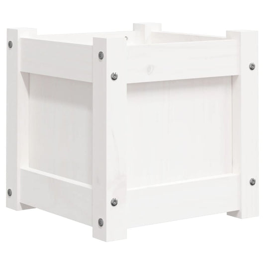 Jardinera De Madera Maciza De Pino Blanca 31x31x31 Cm_0