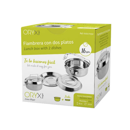 Fiambrera Metalica De Acero Inoxidable Con 2 Platos Ø 16 Cm. Lunch Box, Fiambrera Metalica, Porta Alimentos Metalico,_2