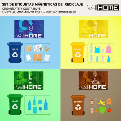 Set De 4 Etiquetas Magnéticas Para Reciclaje, En Pvc, Mate - Full-color - De 80mm X 50mm