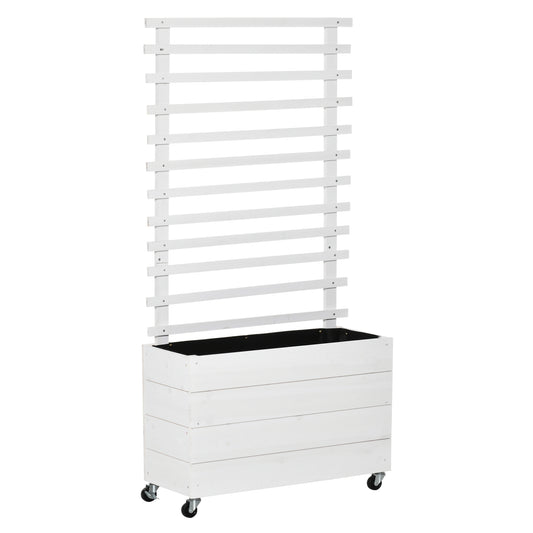 Outsunny Jardinera Con Enrejado Madera Con Ruedas Soporte Para Trepadora Blanco_0