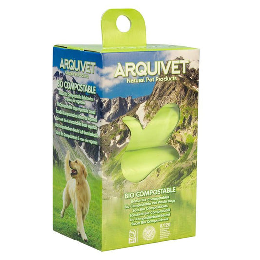 Sacos para excrementos compostáveis ​​Arquivet Bio 8 rolos x 15 sacos
