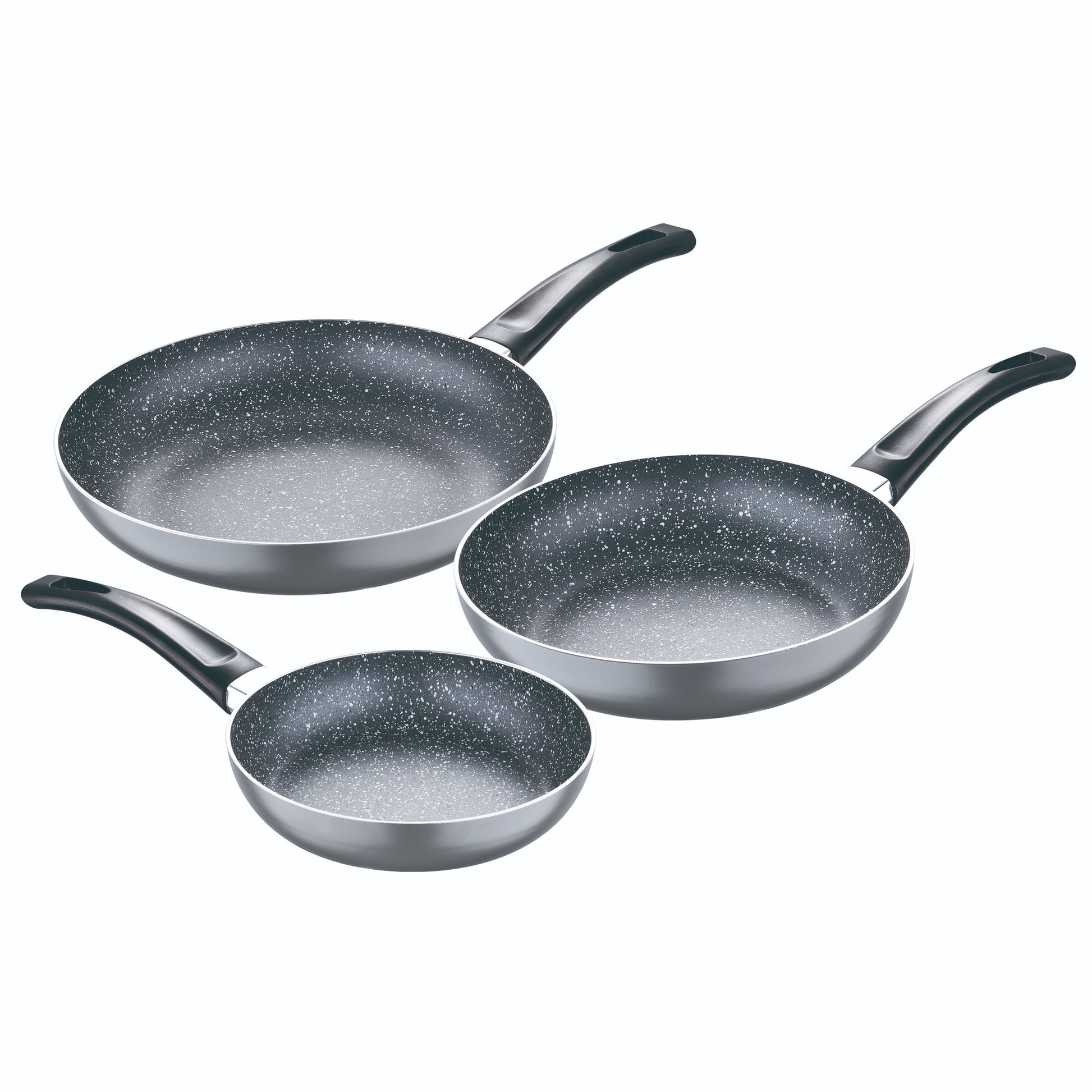 Set 3pc Sarten (16+20+24cm) Aluminio Prensado, Inducción, Negra Soul Marble Con Set 3pc Utensilios De Cocina Nylon_1