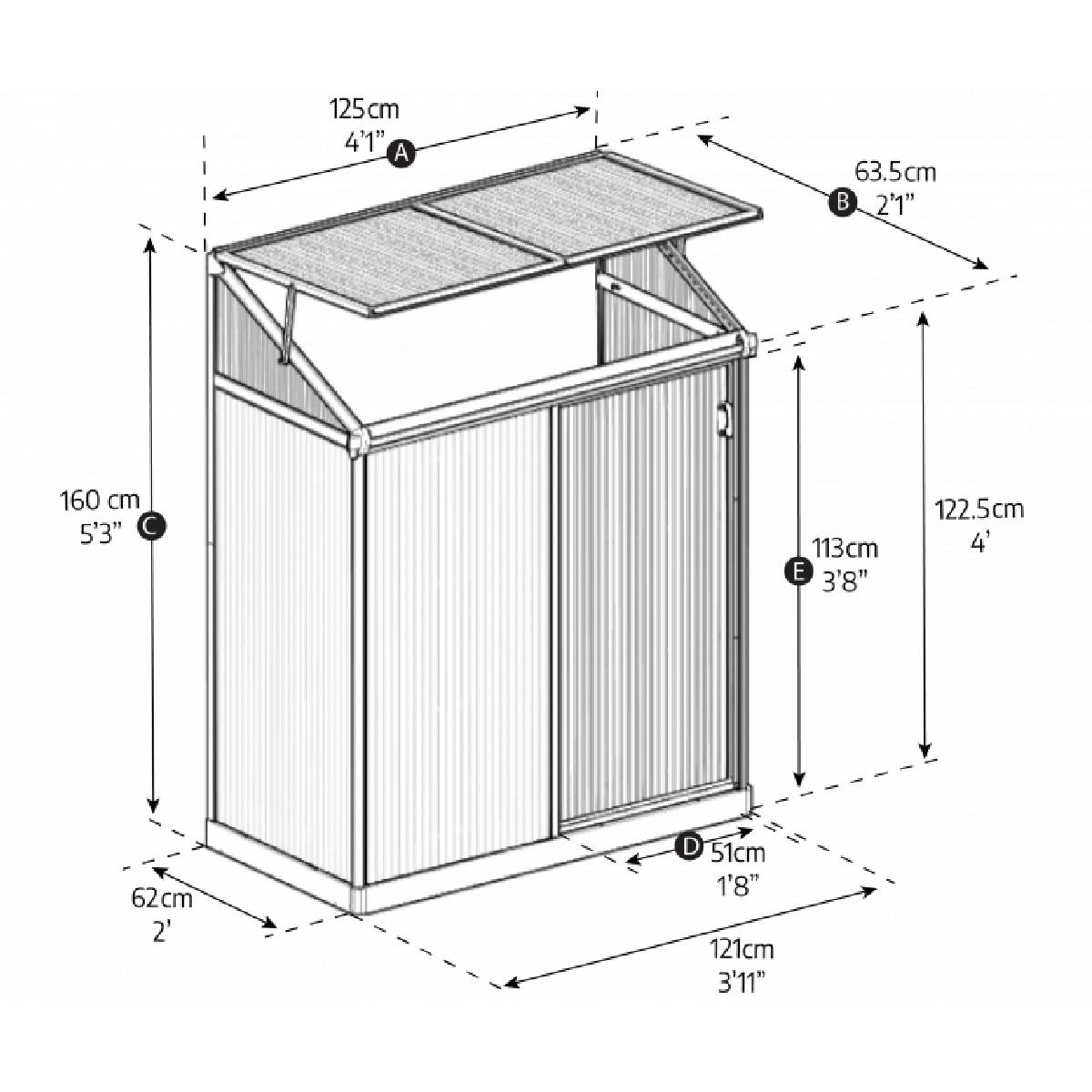 Estufa anexa Lean To 125x63,5x160 cm