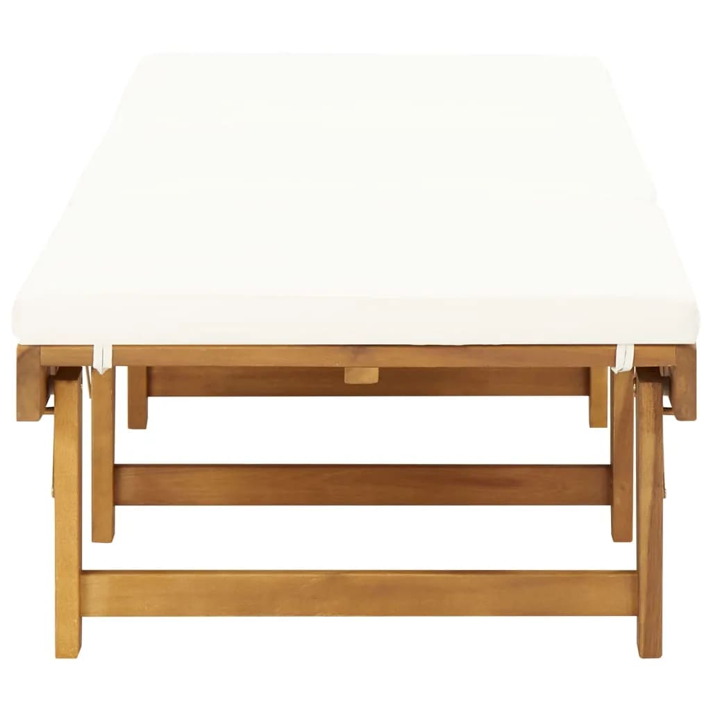 Tumbona Plegable Con Cojín Madera Maciza De Acacia Blancocrema_2