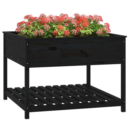 Jardinera Con Estante Madera Maciza Pino Negro 111,5x111,5x81cm_3