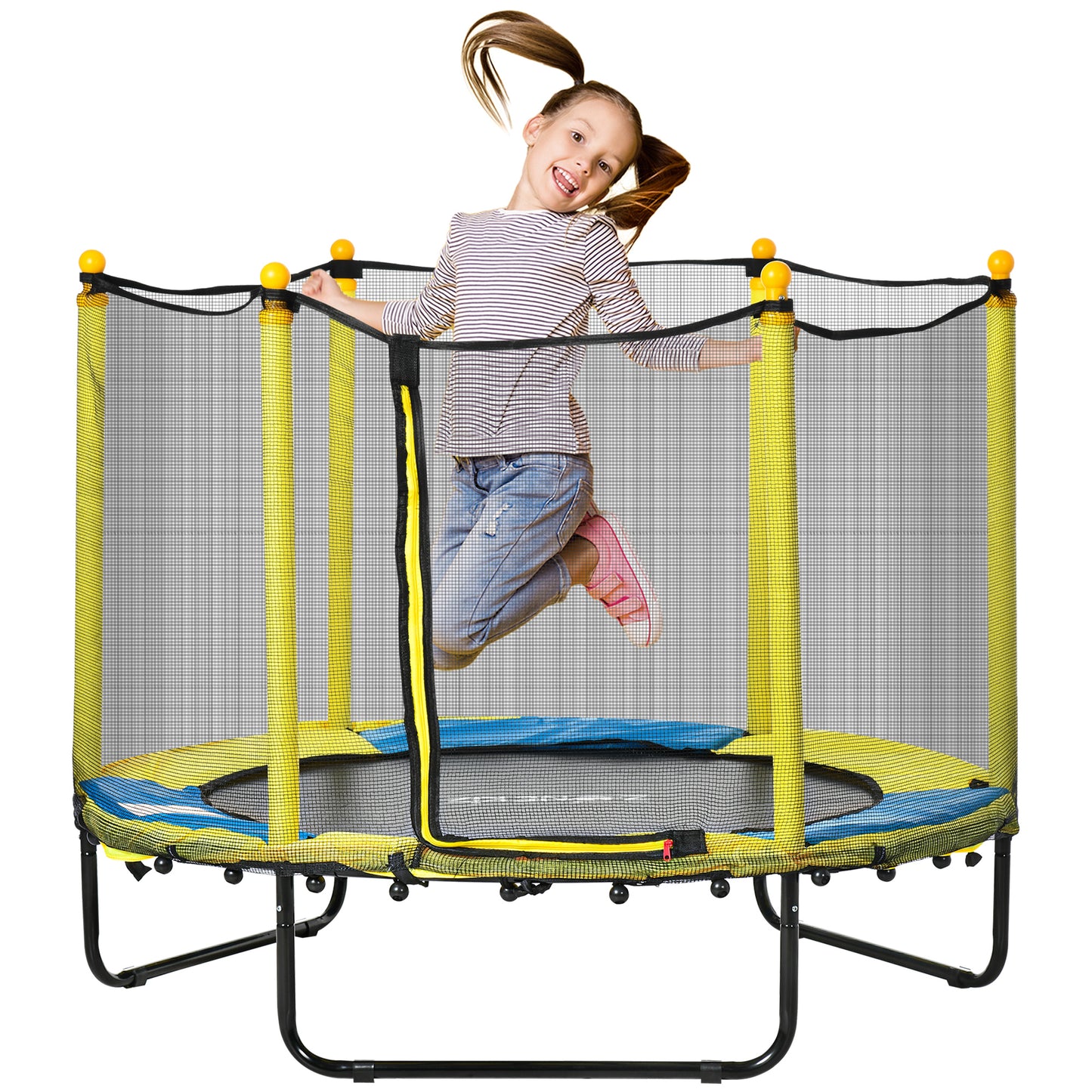 Zonekiz Cama Elástica Infantil Con Red De Seguridad Ø140x113 Cm Amarillo_0